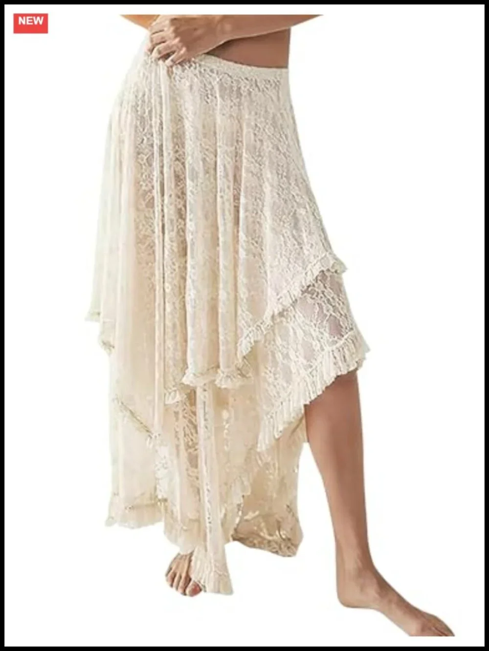 Womens Lace Maxi Skirt High Low Asymmetrical Sheer Flowy Beach Cover Up